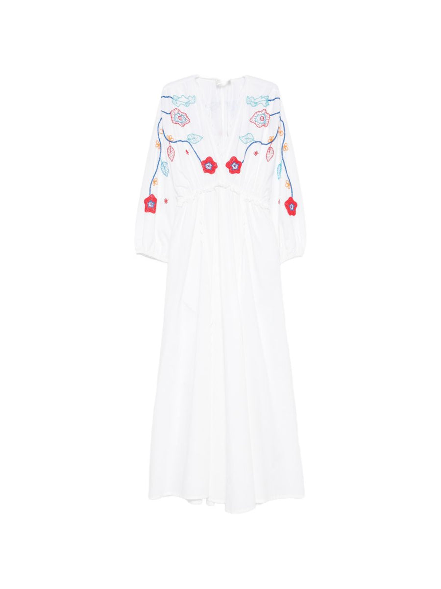 Forte Forte Embroidered Cotton Dress For Women With Floral Embroidery And Elastic Waist