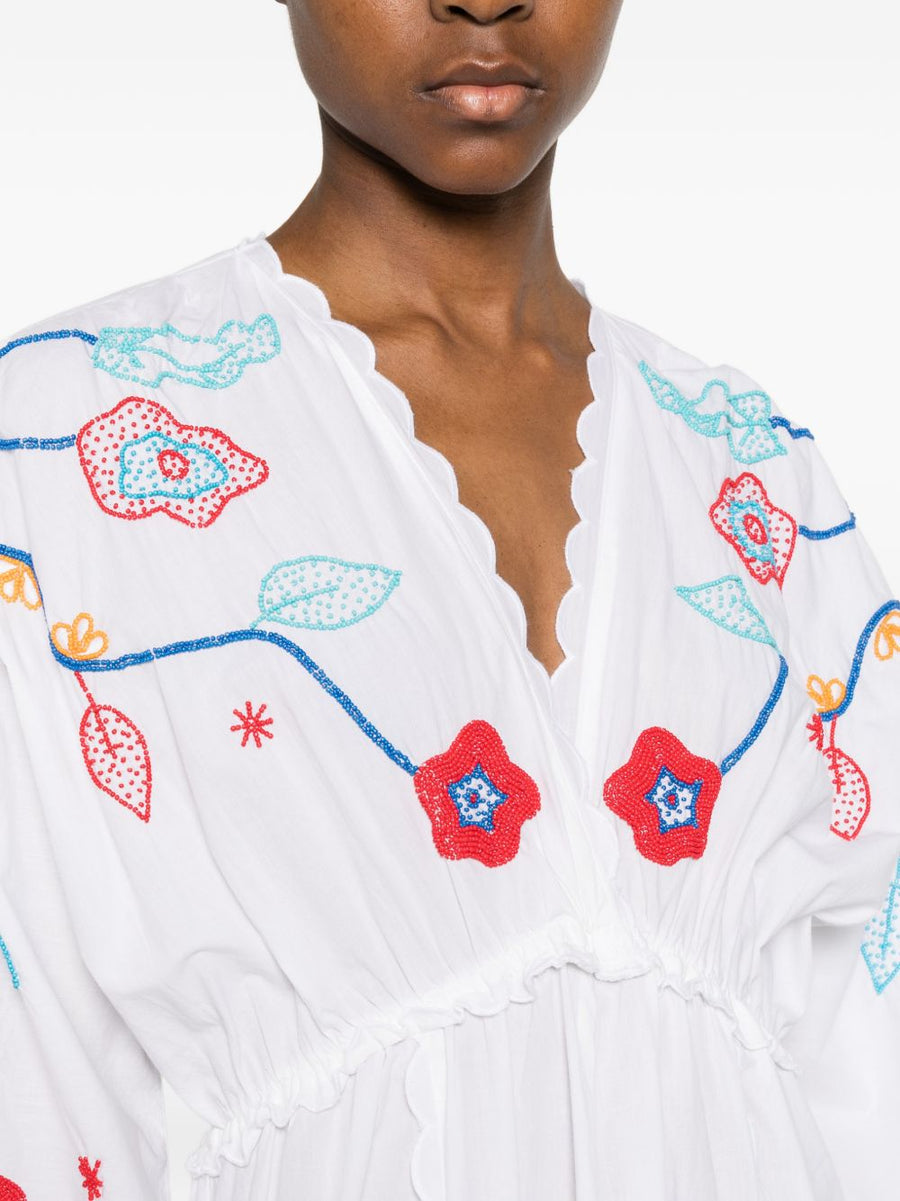 Forte Forte Embroidered Cotton Dress For Women With Floral Embroidery And Elastic Waist