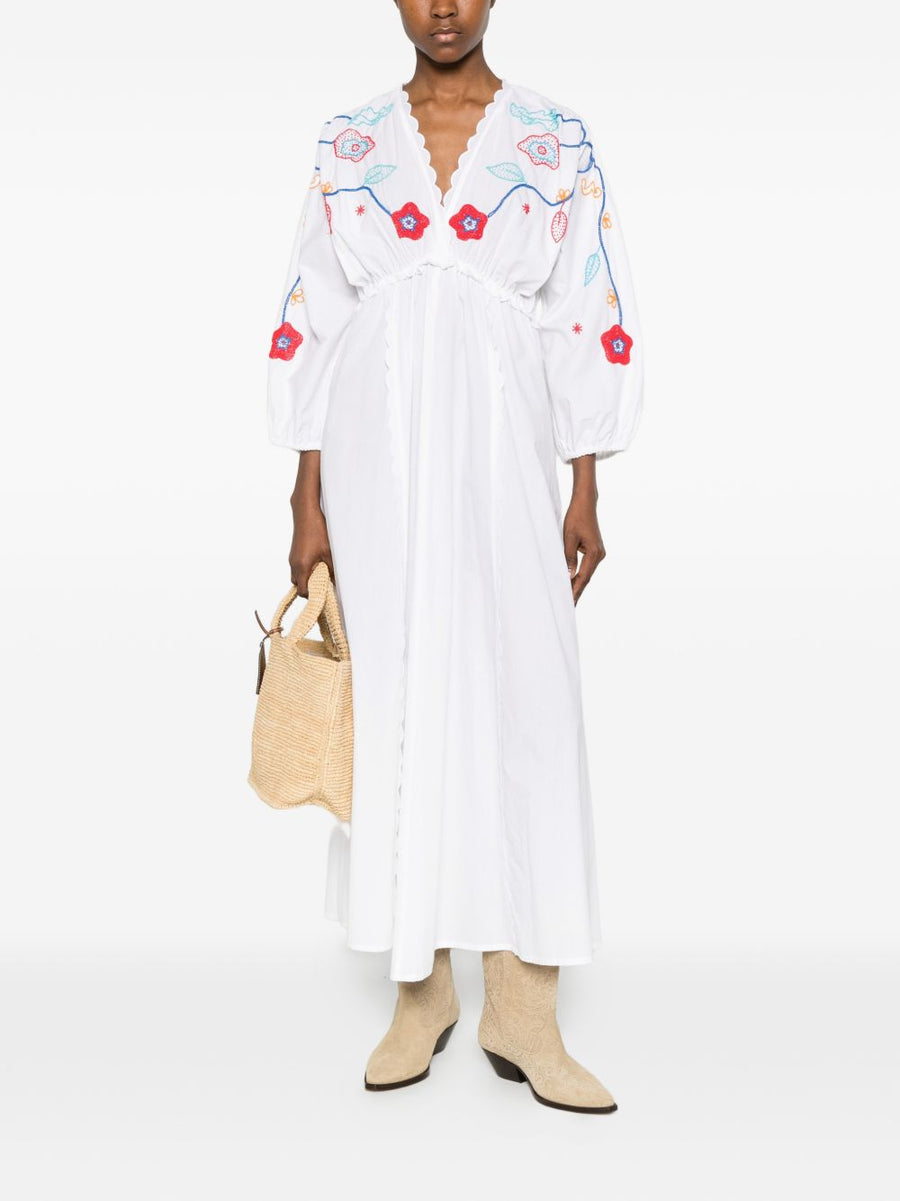 Forte Forte Embroidered Cotton Dress For Women With Floral Embroidery And Elastic Waist