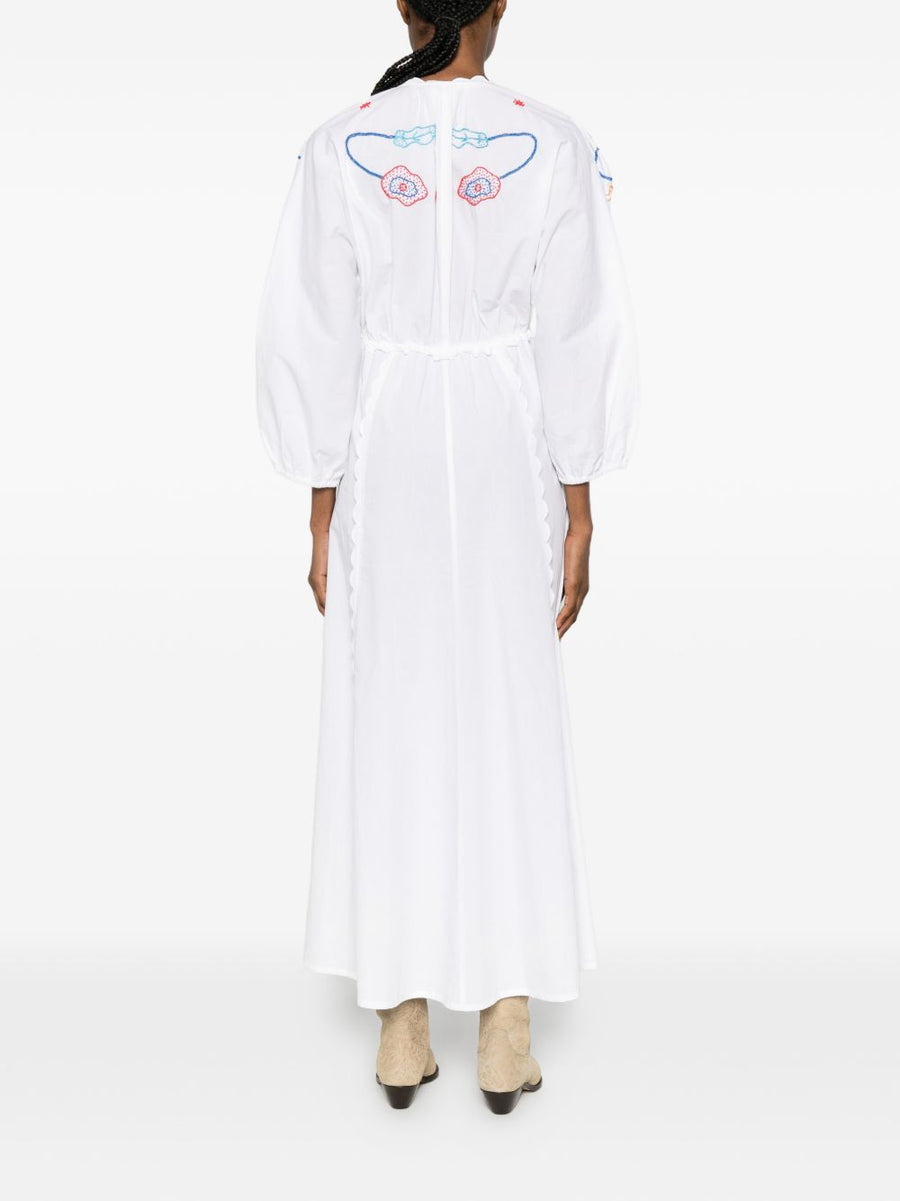 Forte Forte Embroidered Cotton Dress For Women With Floral Embroidery And Elastic Waist