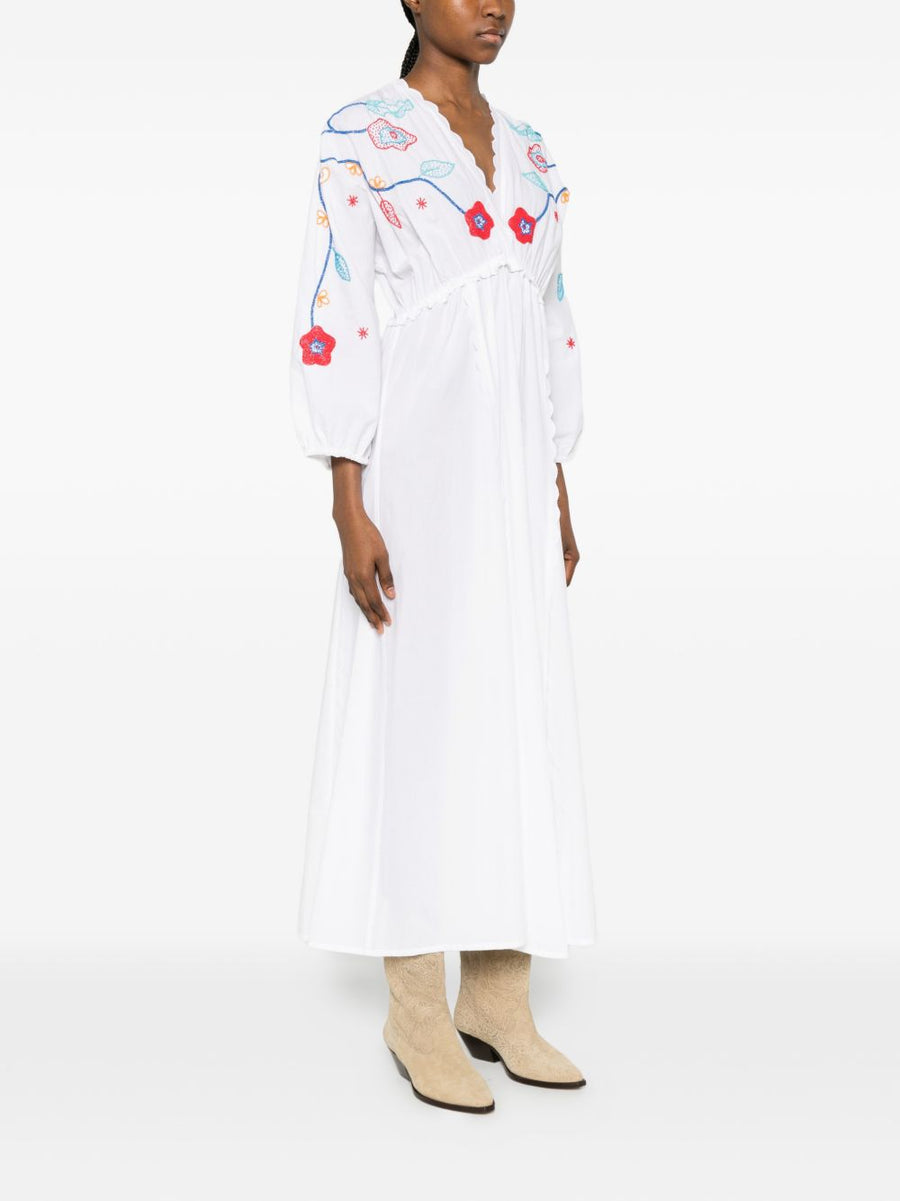 Forte Forte Embroidered Cotton Dress For Women With Floral Embroidery And Elastic Waist