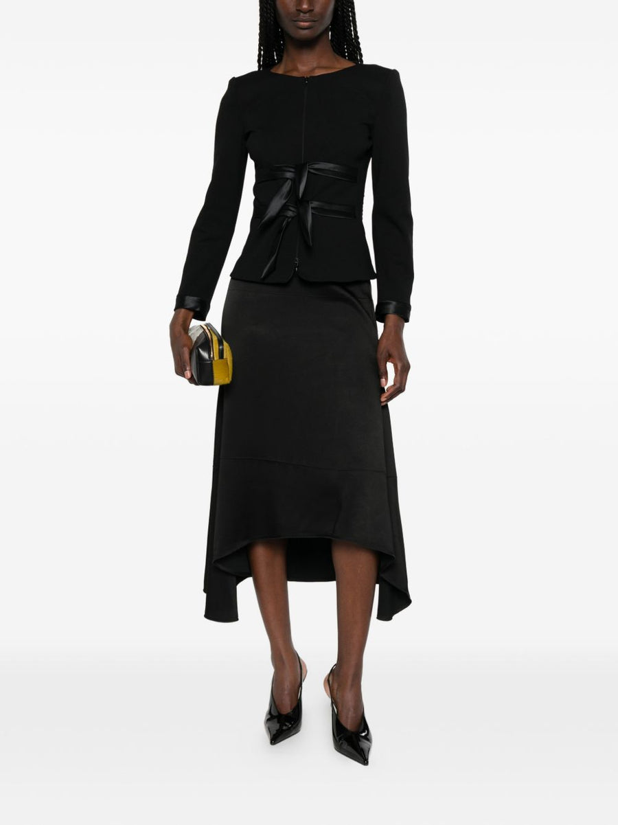Emporio Armani Women Collarless Zip Front Jacket With Bow Detail And Satin Cuffs