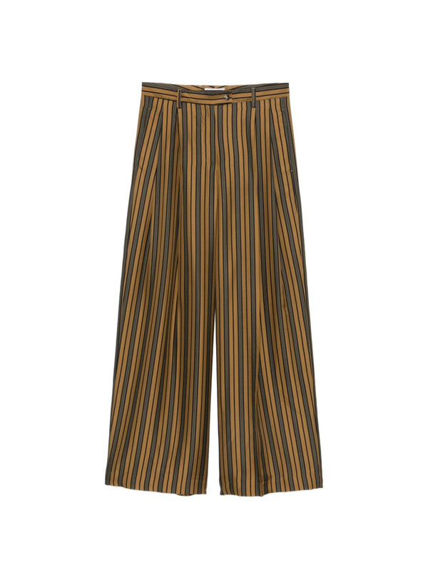 Alberto Biani Striped Silk Trousers For Women With Luxurious Tailored Fit And Brown Vertical Stripe