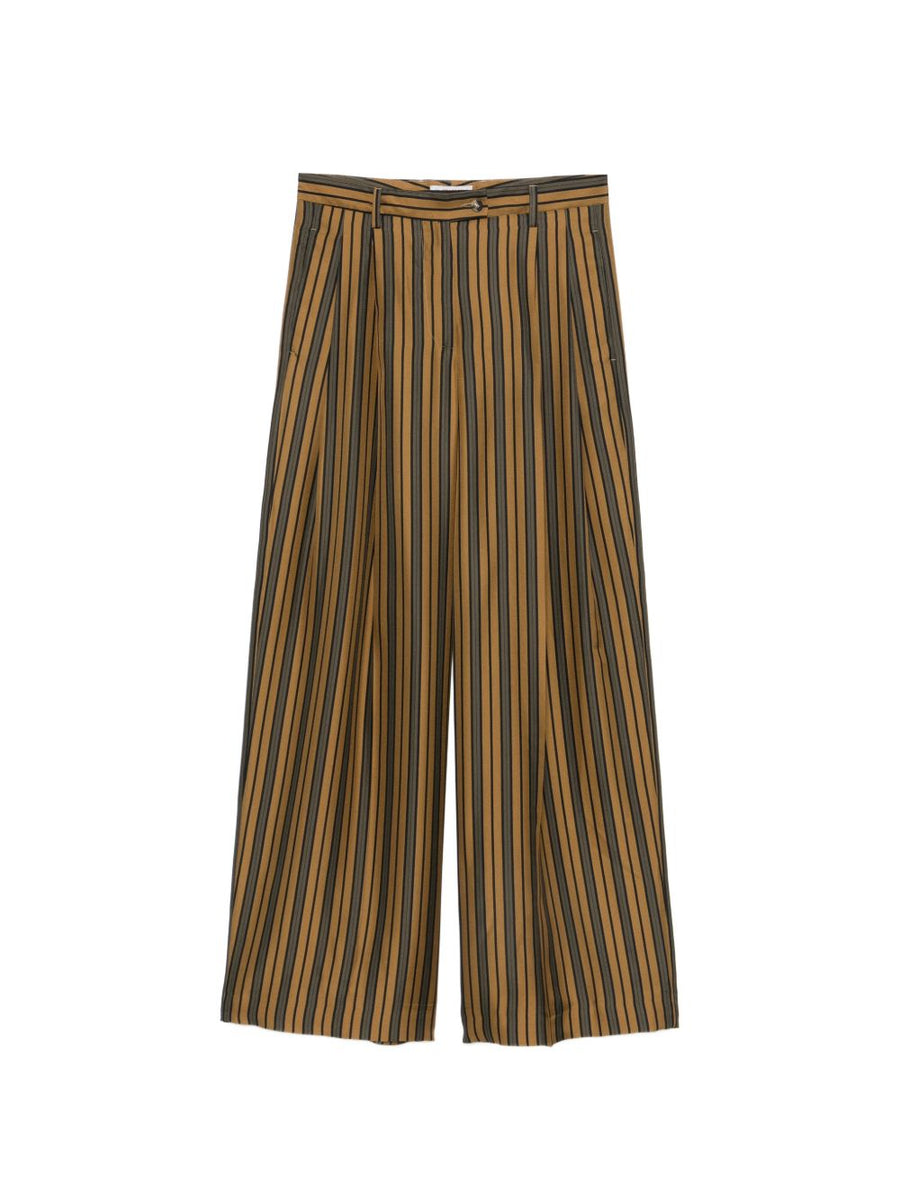 Alberto Biani Striped Silk Trousers For Women With Luxurious Tailored Fit And Brown Vertical Stripe