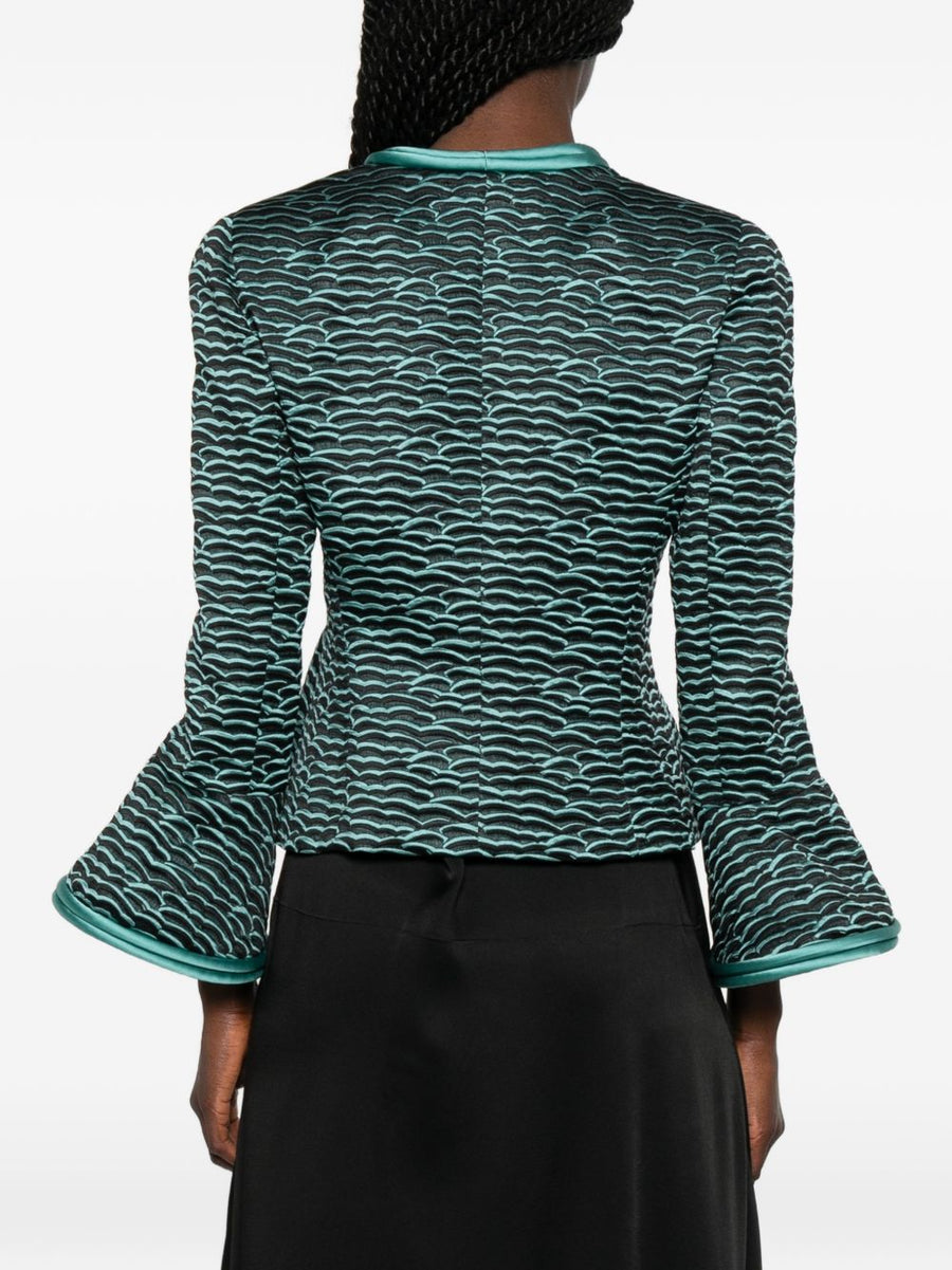 Emporio Armani Wave Pattern Zip Front Jacket For Women Sleek Black Textured Luxury Layer