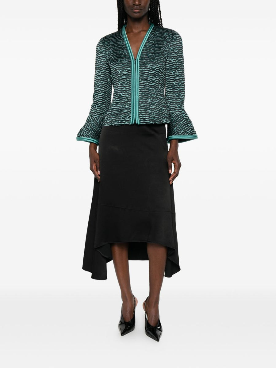 Emporio Armani Wave Pattern Zip Front Jacket For Women Sleek Black Textured Luxury Layer