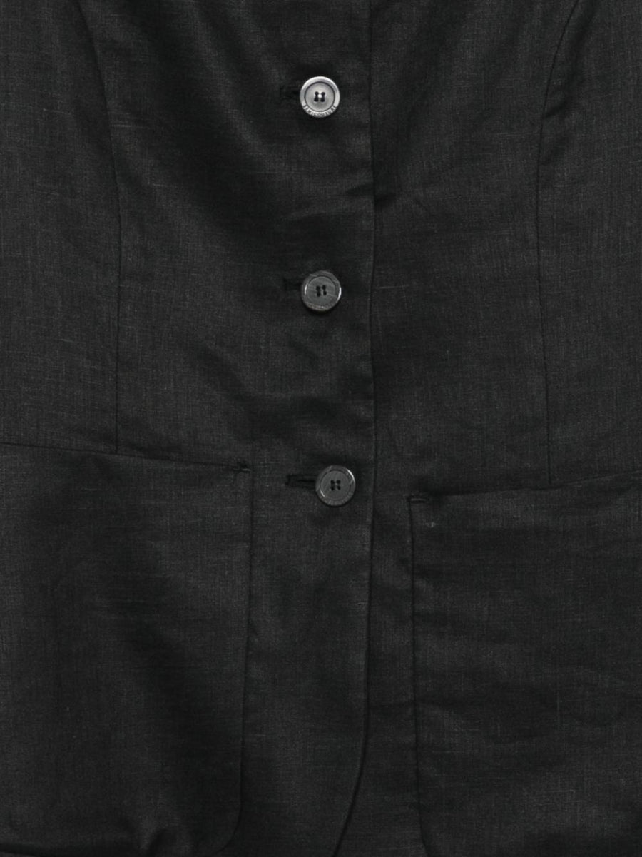 Semicouture Glenna Linen Vest For Women Black Front Button Tailored Back Strap Layering Essential