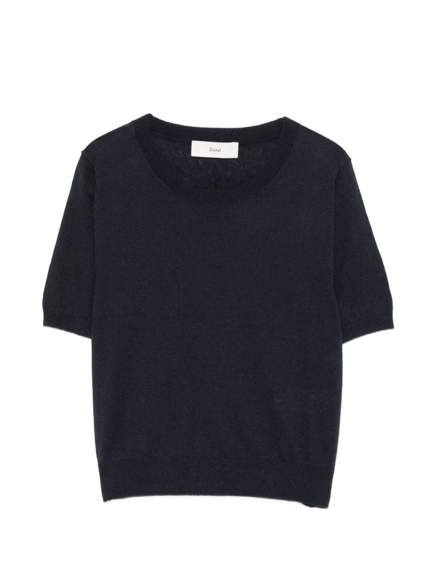 Dunst Women Cotton Linen Blend T Shirt Navy Round Neck Short Sleeve Breathable Comfort Everyday Essential