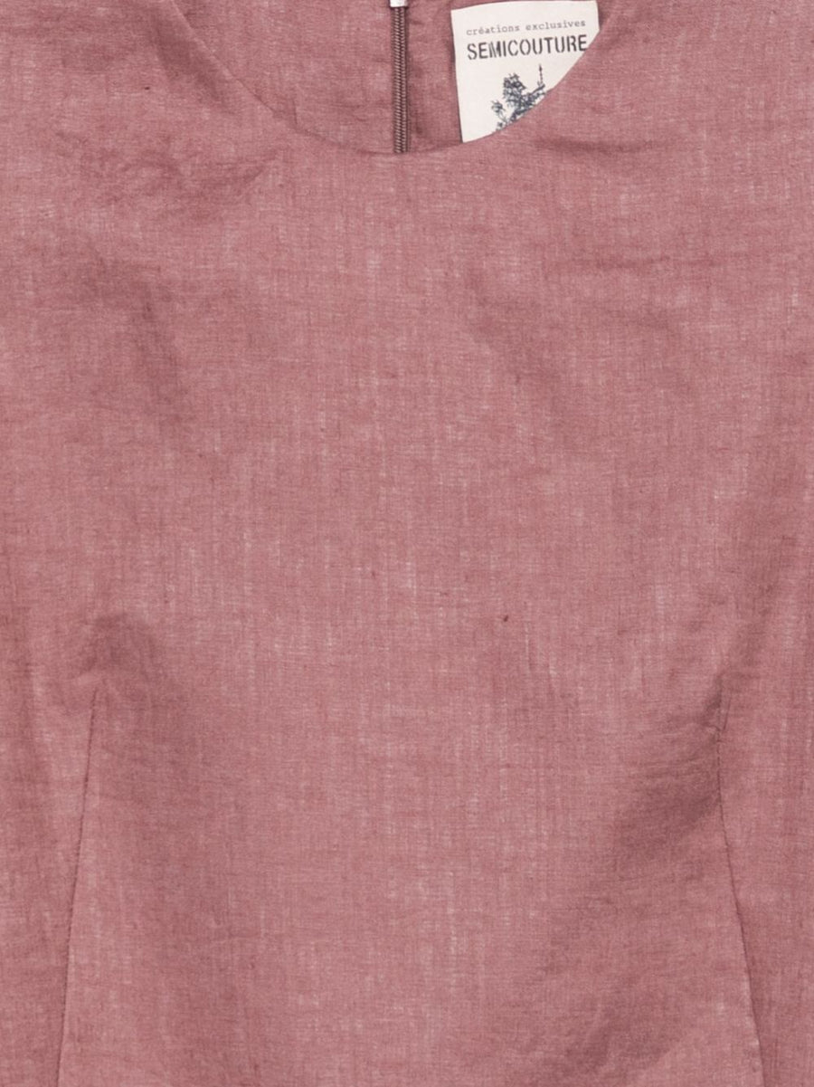 Semicouture Linen Dress Sheena Breathable Lightweight Minimalist Sleeveless Round Neck For Women Bordeaux
