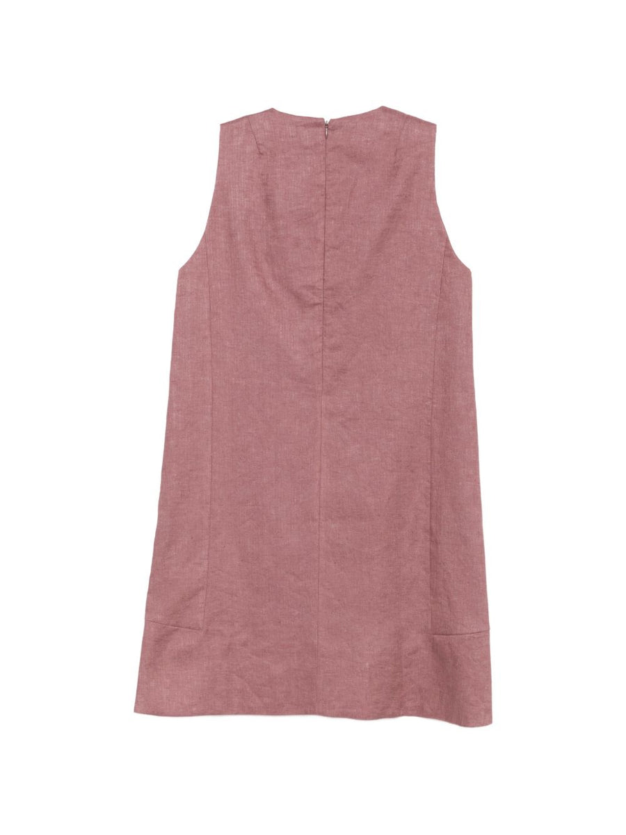 Semicouture Linen Dress Sheena Breathable Lightweight Minimalist Sleeveless Round Neck For Women Bordeaux