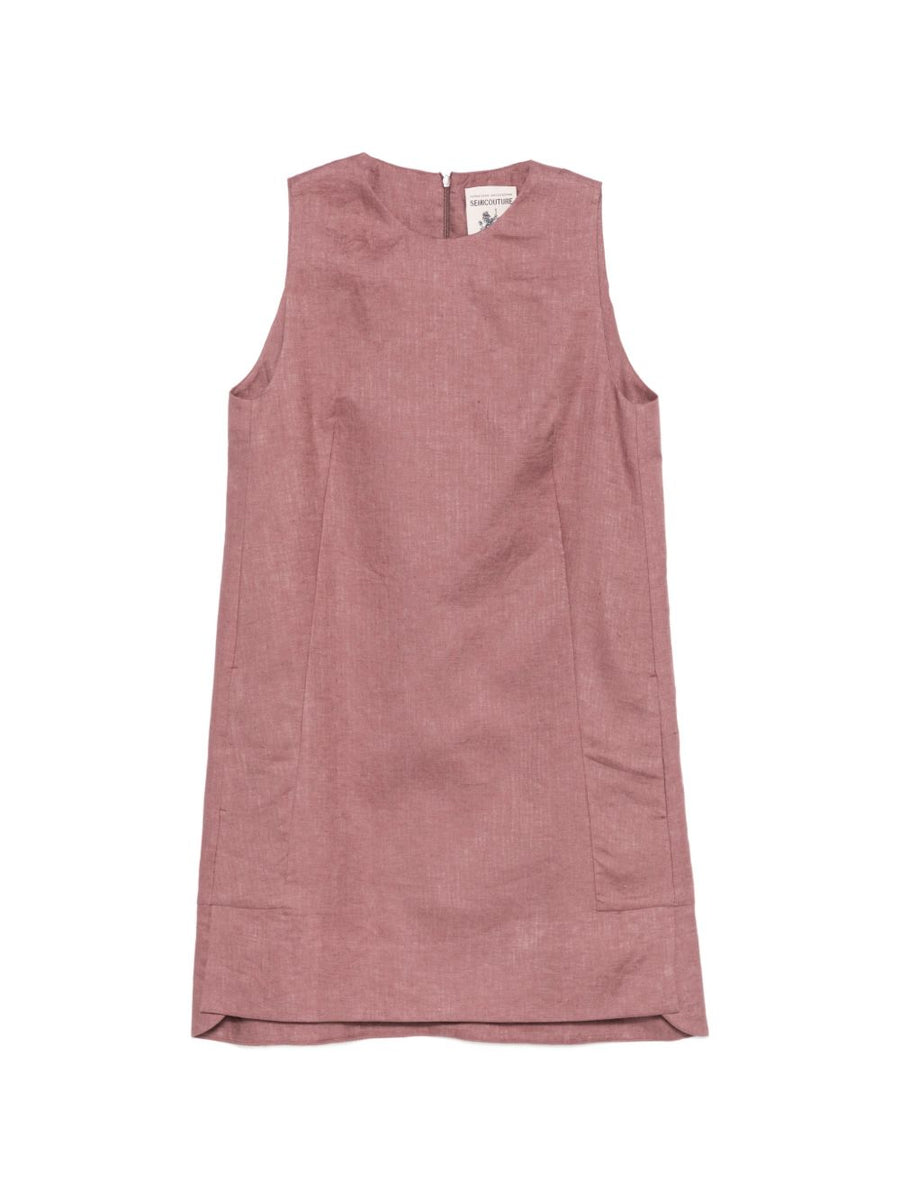 Semicouture Linen Dress Sheena Breathable Lightweight Minimalist Sleeveless Round Neck For Women Bordeaux