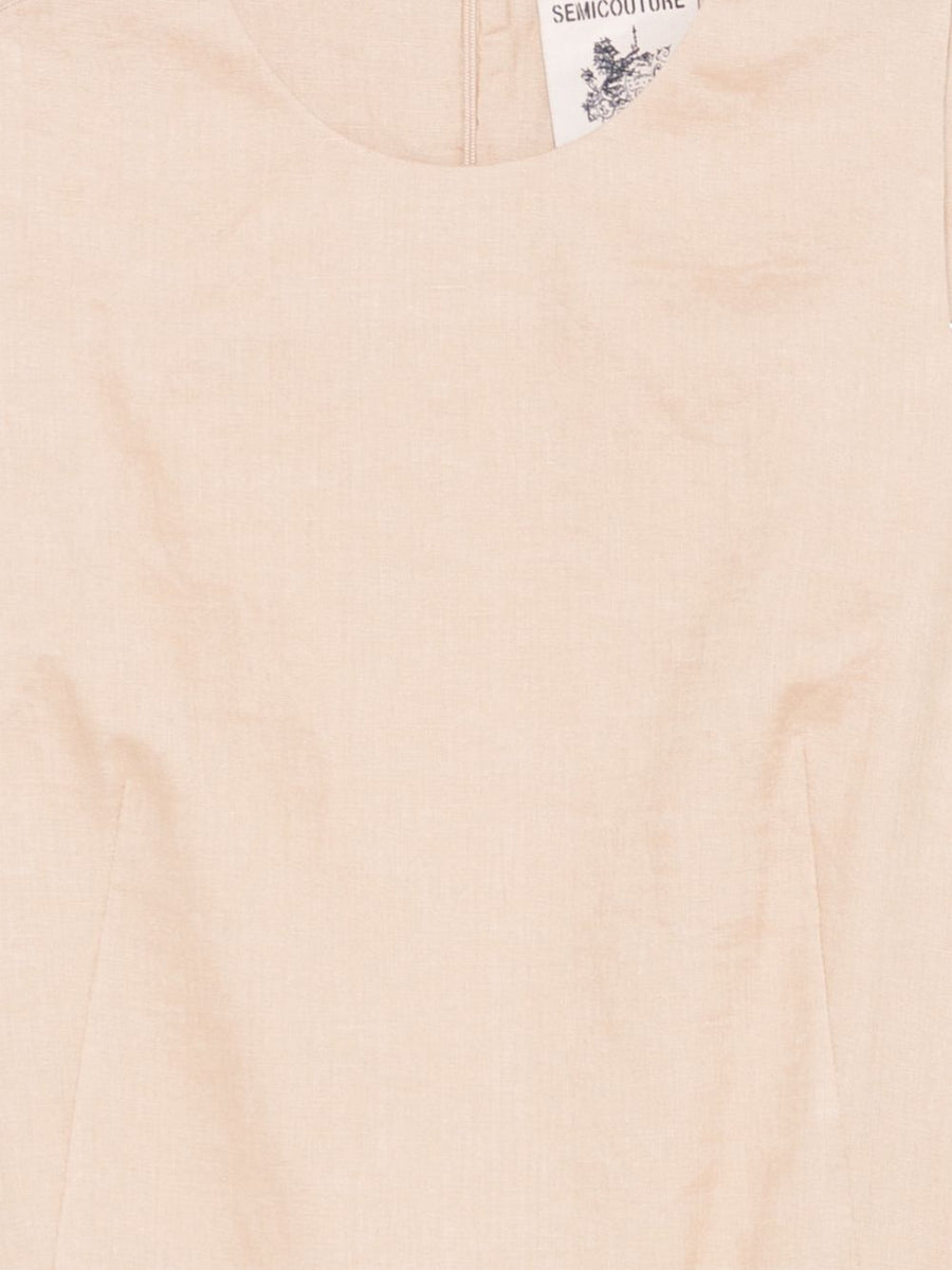 Semicouture Linen Mini Dress Beige For Women Chic Minimalist Silhouette With Hidden Zip