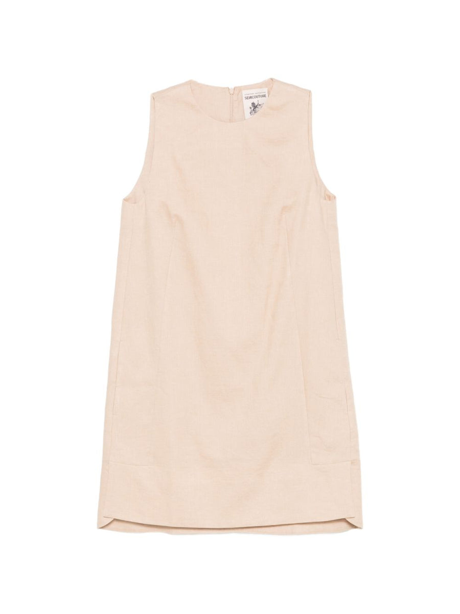 Semicouture Linen Mini Dress Beige For Women Chic Minimalist Silhouette With Hidden Zip