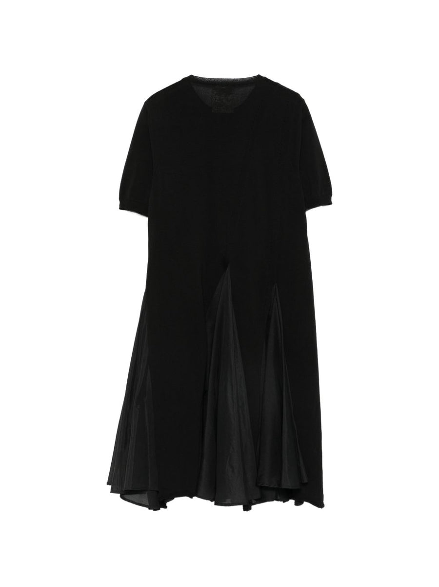 Semicouture Blondie Cotton Silk Dress For Women With Panelled Knit Bodice And Pleated Skirt In Black