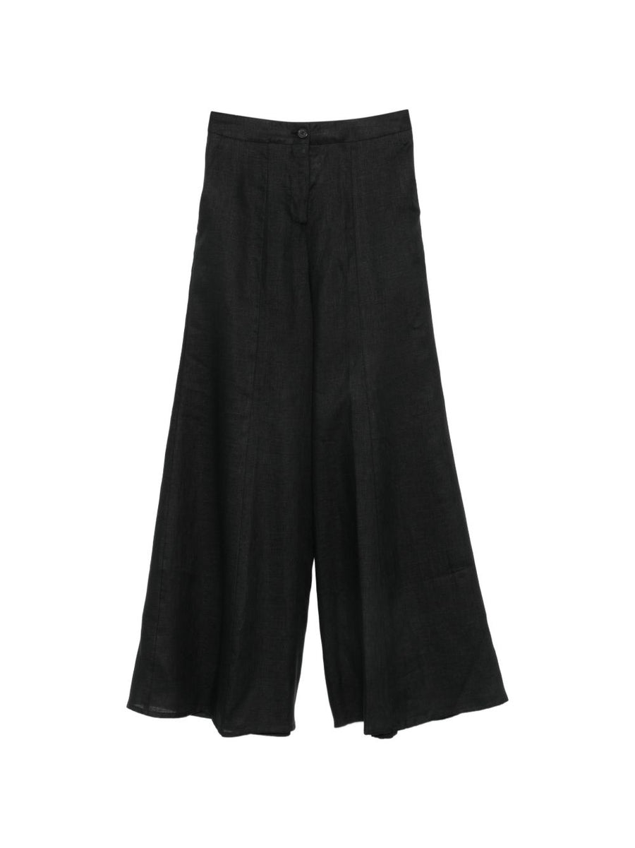 Linen Trousers For Women Semicouture Kym Breathable Versatile Black Polished Silhouette