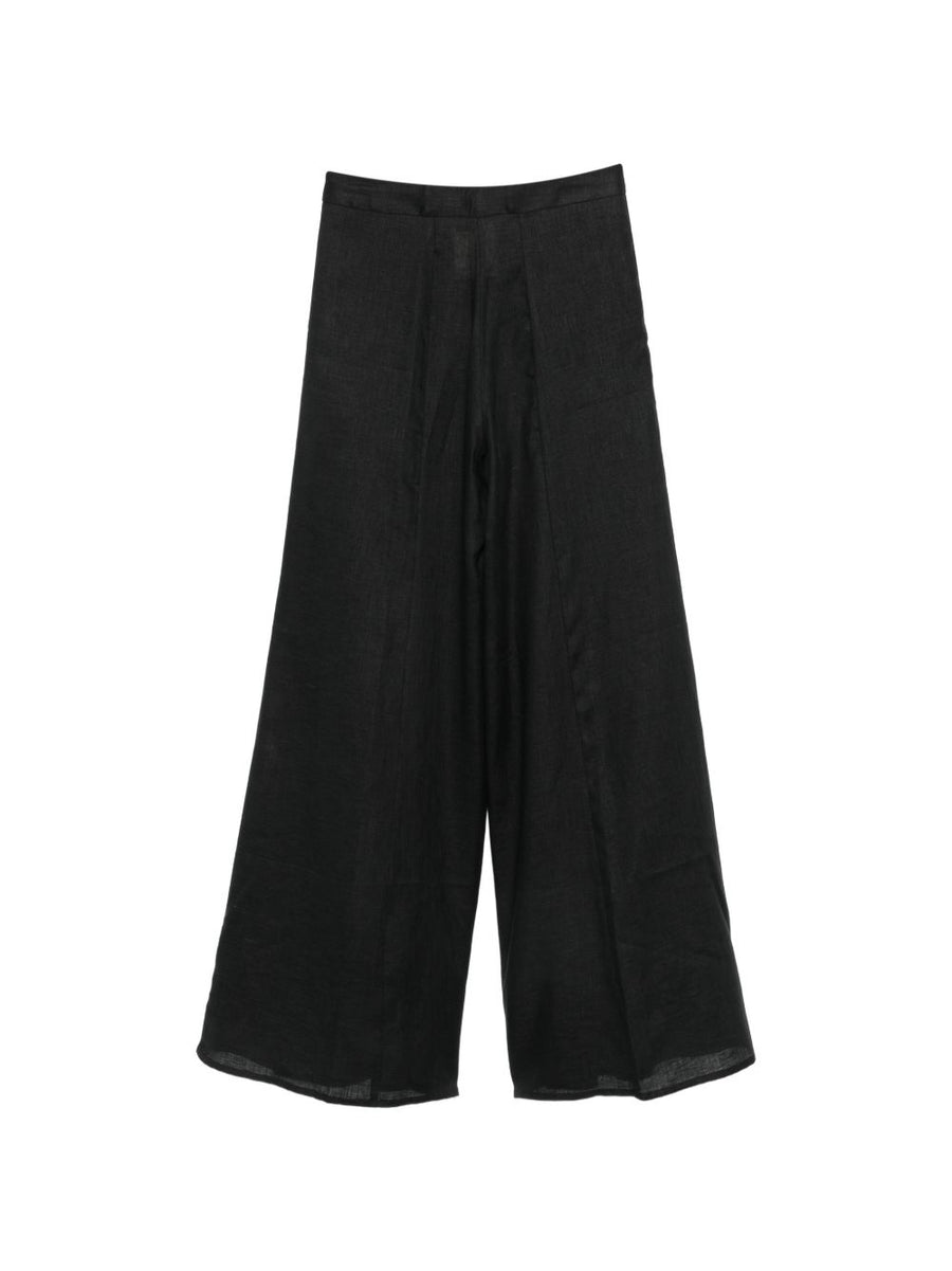 Linen Trousers For Women Semicouture Kym Breathable Versatile Black Polished Silhouette