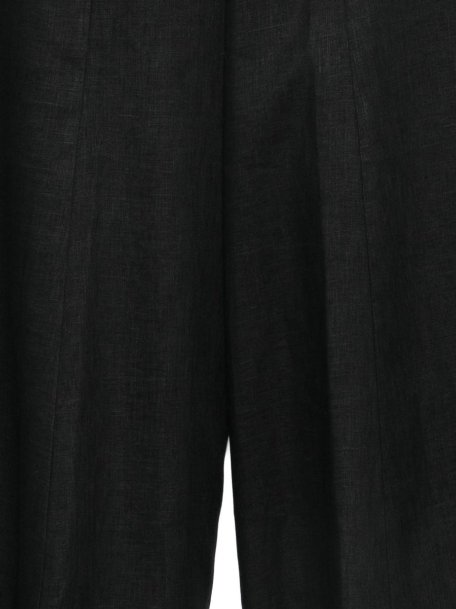 Linen Trousers For Women Semicouture Kym Breathable Versatile Black Polished Silhouette