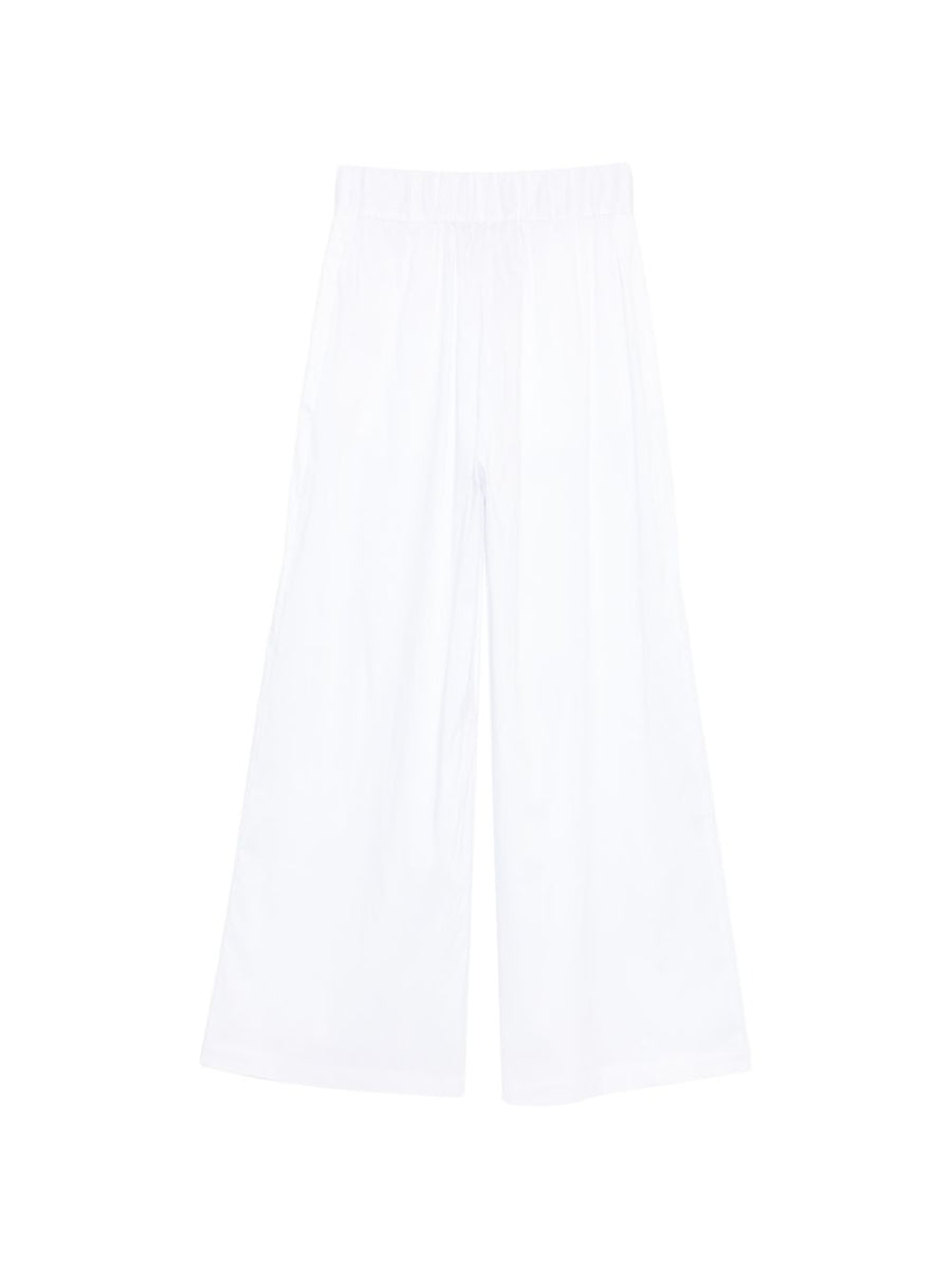 Semicouture Cotton Trousers For Women White Elastic Waistband Polished Everyday Office Wear