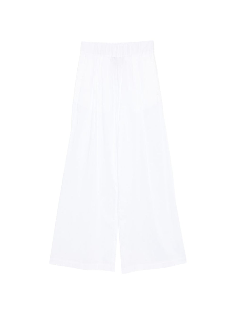 Semicouture Cotton Trousers For Women White Elastic Waistband Polished Everyday Office Wear