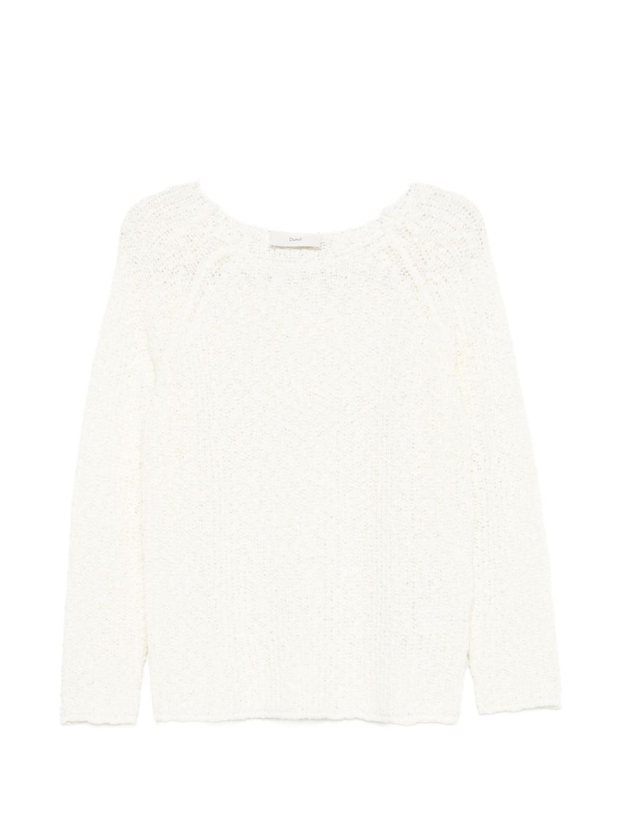 Dunst Crochet Crewneck Jumper For Women Lightweight Ivory Open Knit Top Versatile Wardrobe Essential