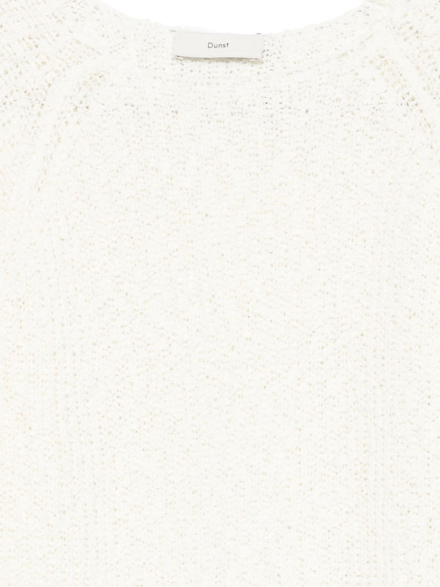 Dunst Crochet Crewneck Jumper For Women Lightweight Ivory Open Knit Top Versatile Wardrobe Essential