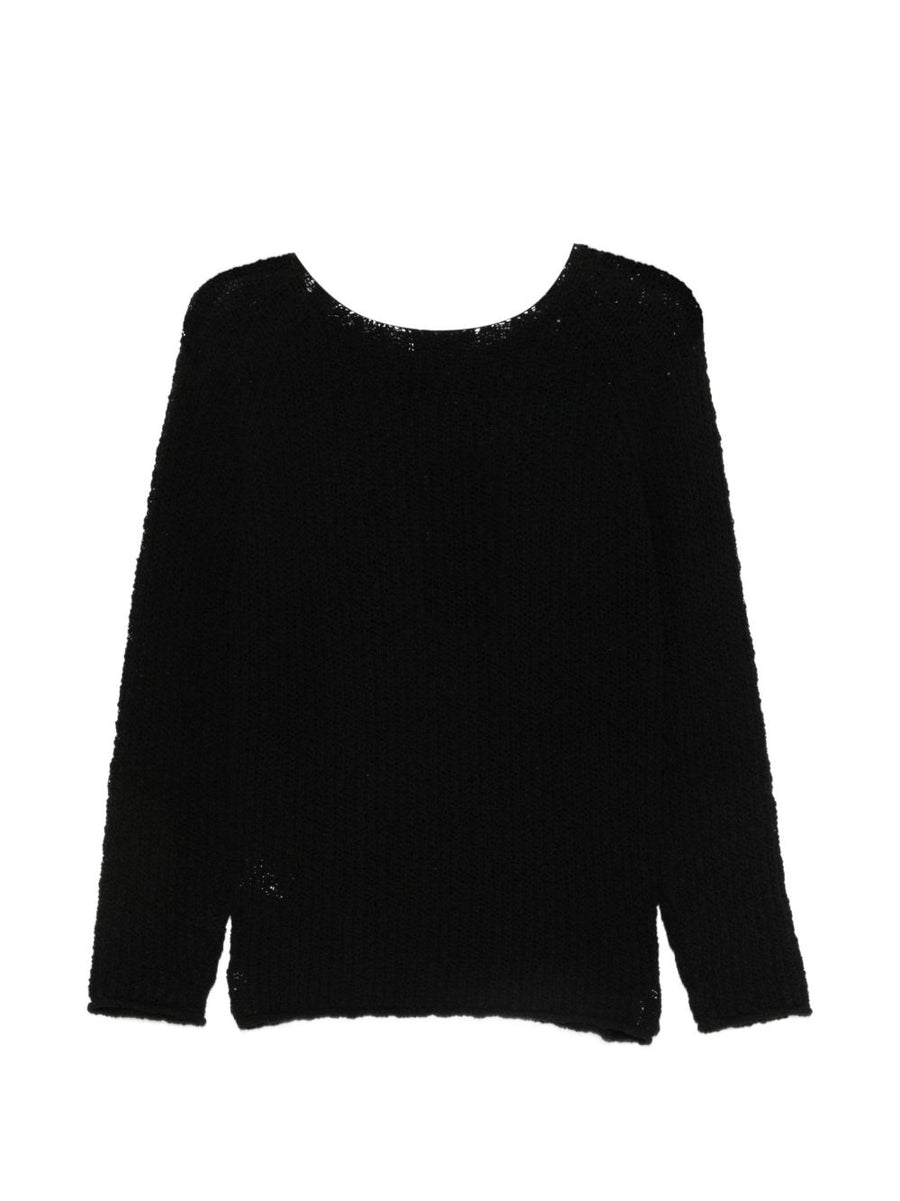 Dunst Crochet Crewneck Jumper For Women Open Knit Black Cotton Blend Layering Essential