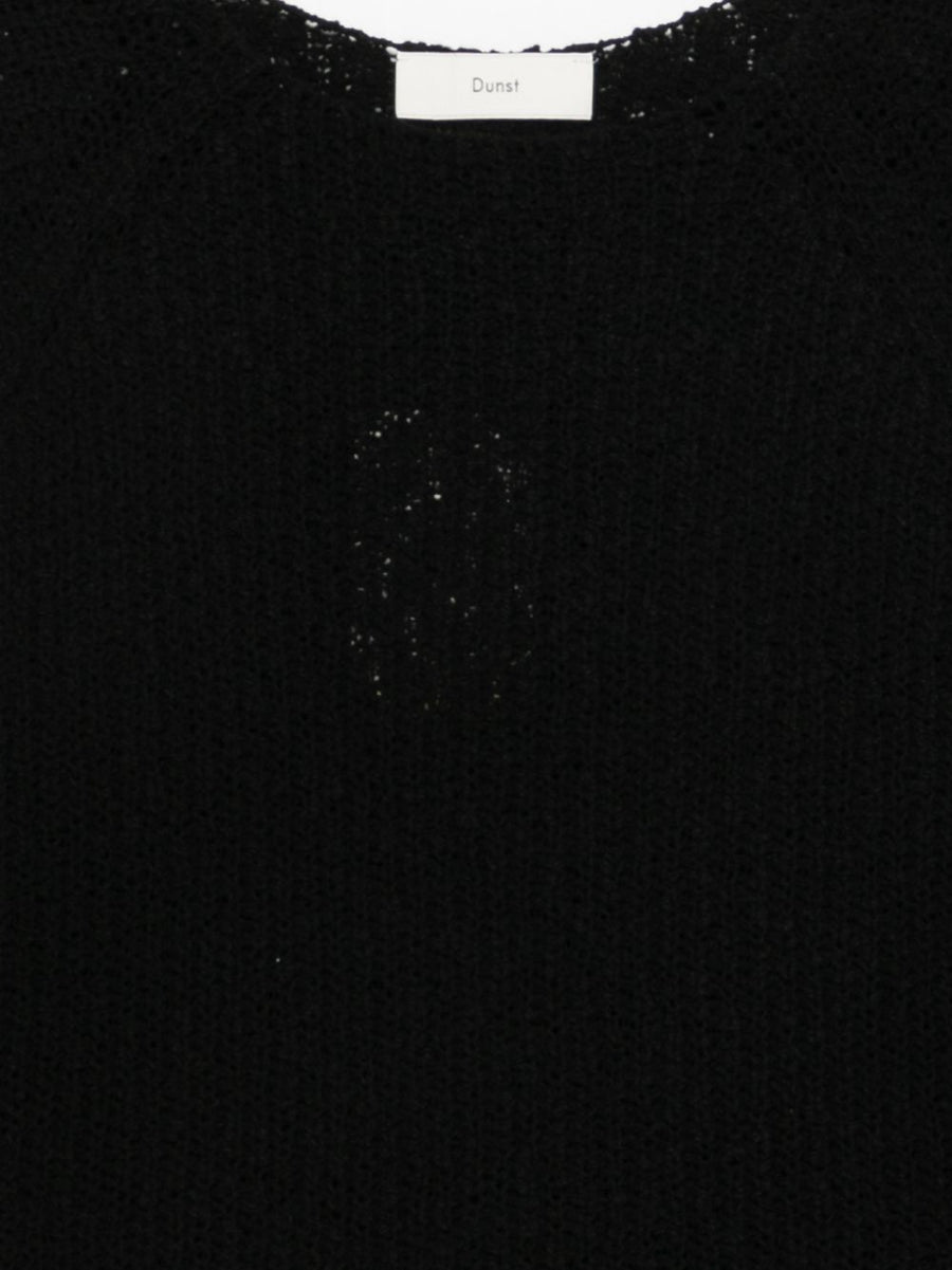 Dunst Crochet Crewneck Jumper For Women Open Knit Black Cotton Blend Layering Essential
