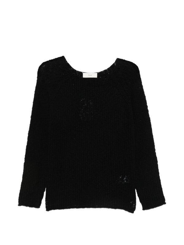 Dunst Crochet Crewneck Jumper For Women Open Knit Black Cotton Blend Layering Essential