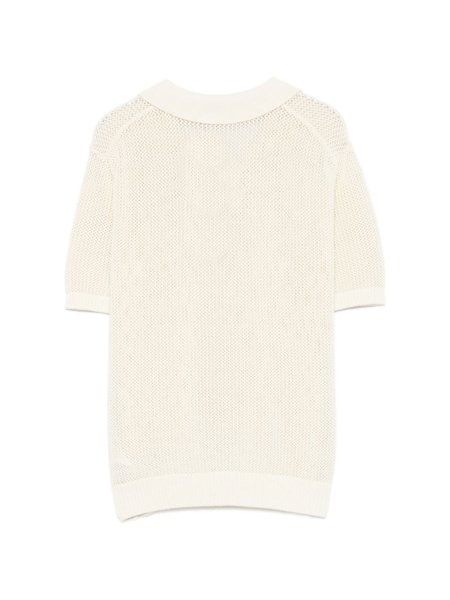 Dunst Women Cotton Linen Polo Shirt Breathable Open Knit With Spread Collar And V Neck Ivory