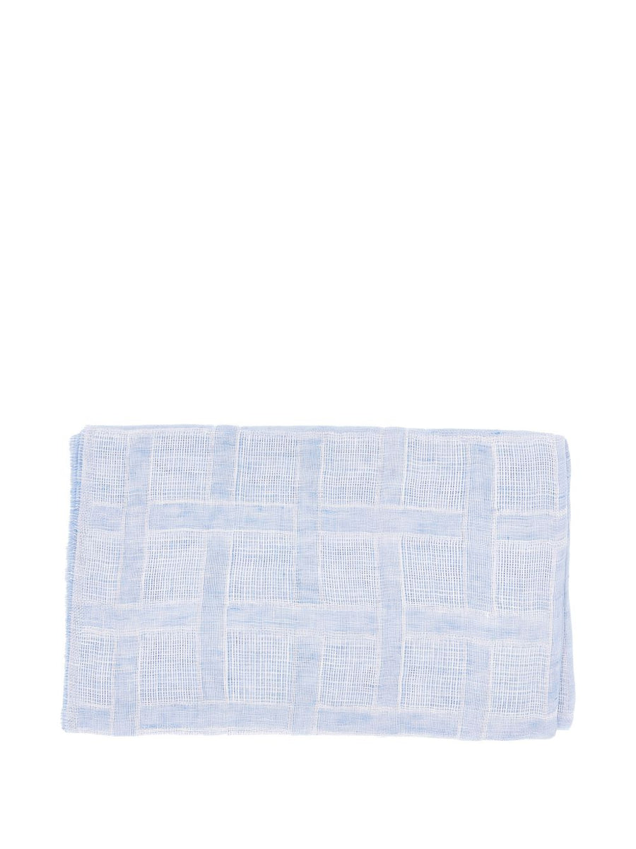 Emporio Armani Linen Scarf For Women Lightweight Light Grey Check Fringe Trim Luxury Accessory