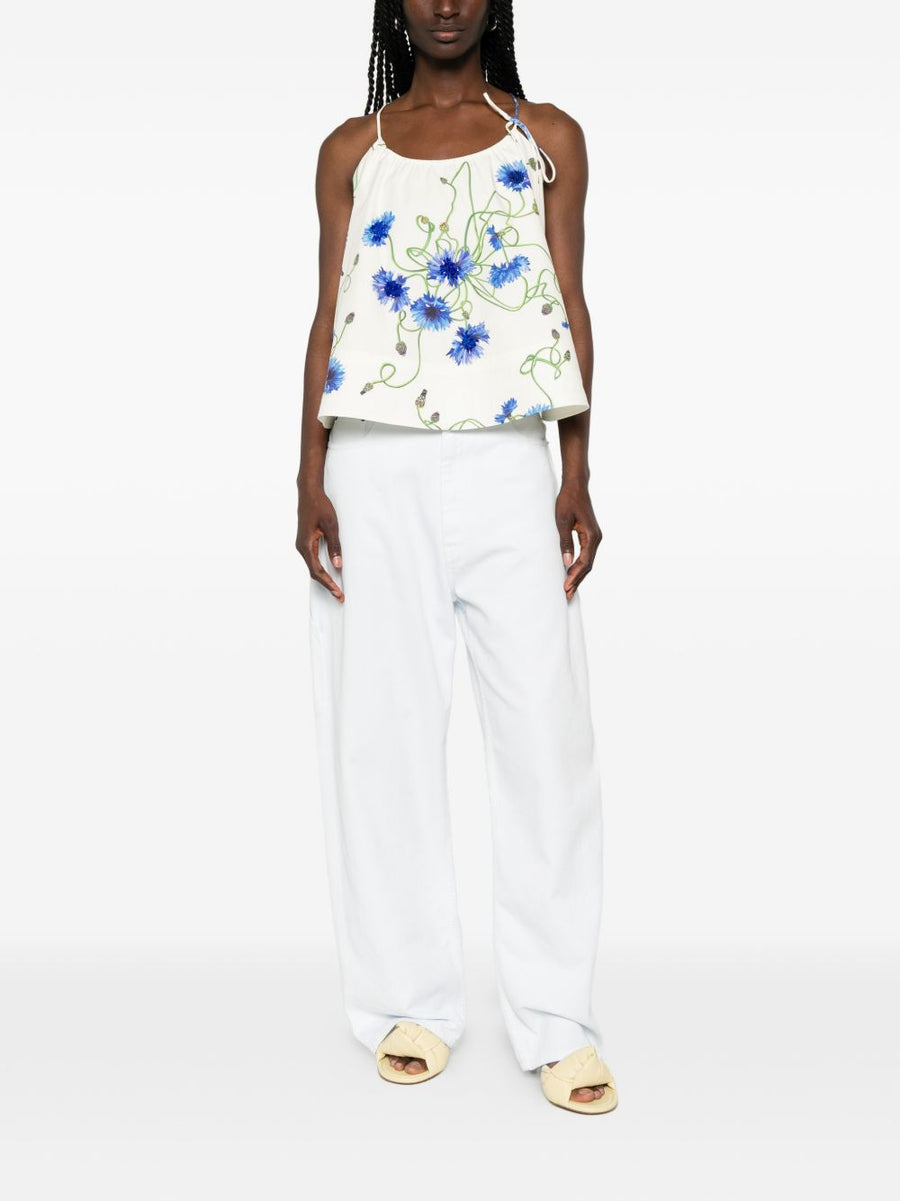 Stella McCartney Embroidered Cotton Top for Women Floral Embroidery and Tie Straps