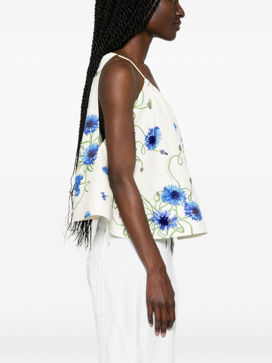 Stella McCartney Embroidered Cotton Top for Women Floral Embroidery and Tie Straps