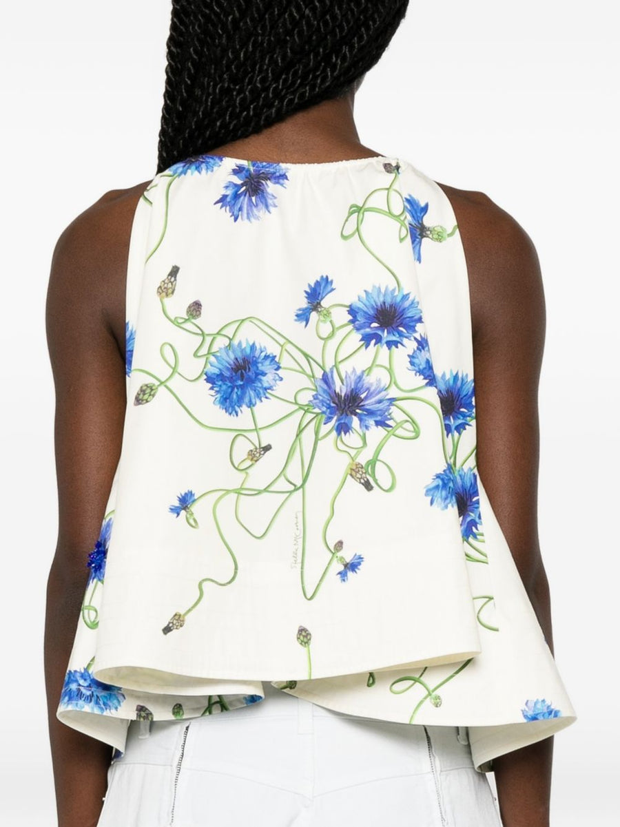 Stella McCartney Embroidered Cotton Top for Women Floral Embroidery and Tie Straps
