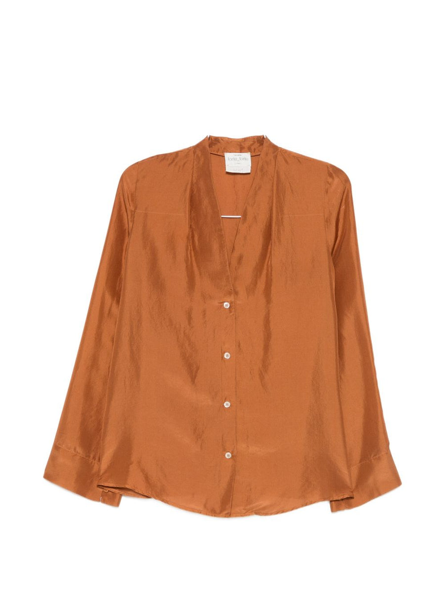 Forte Forte Bronze Silk Shirt For Women With V Neck Button Front