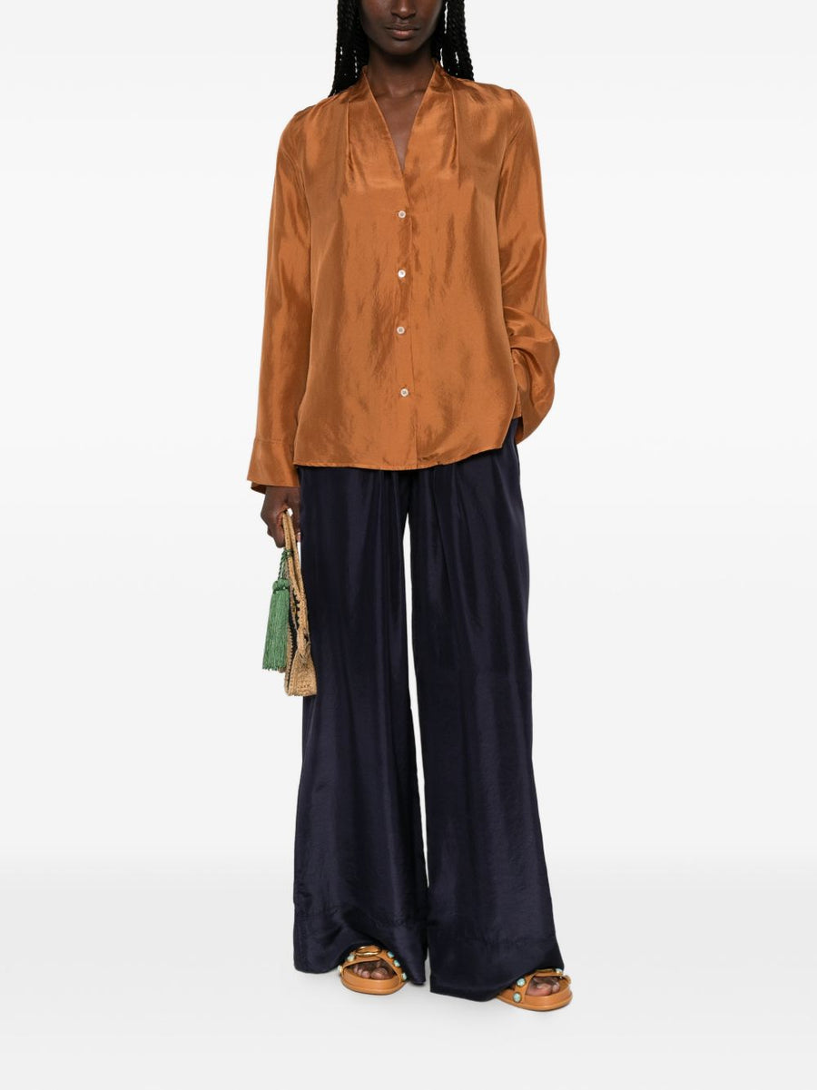 Forte Forte Bronze Silk Shirt For Women With V Neck Button Front