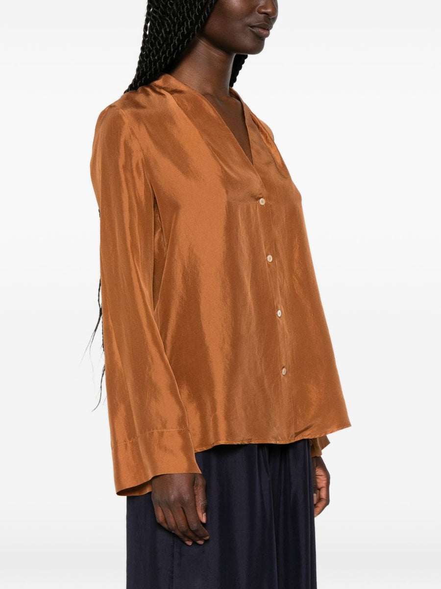 Forte Forte Bronze Silk Shirt For Women With V Neck Button Front