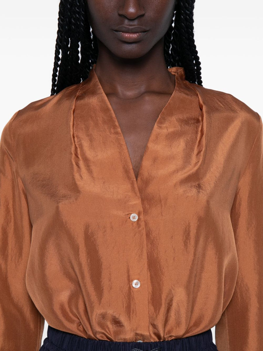 Forte Forte Bronze Silk Shirt For Women With V Neck Button Front