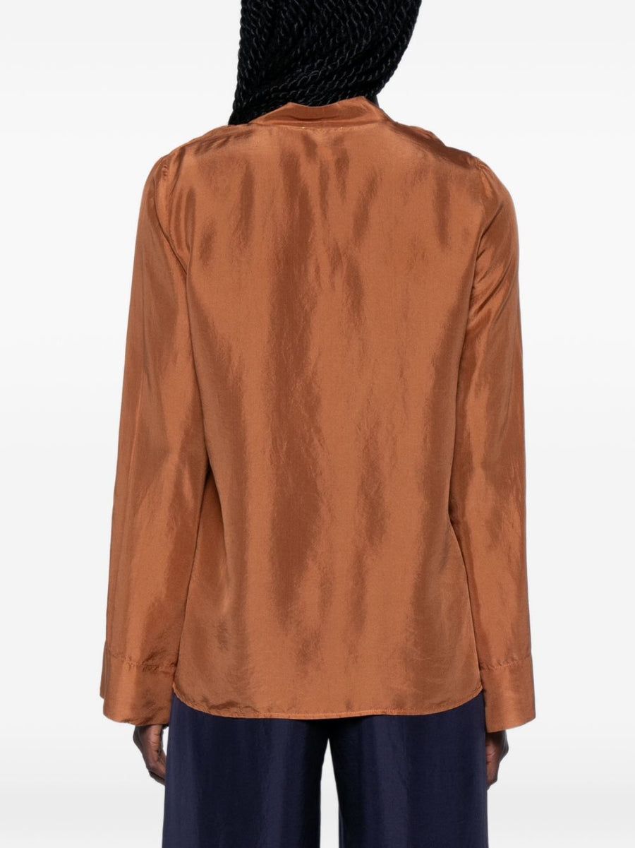 Forte Forte Bronze Silk Shirt For Women With V Neck Button Front