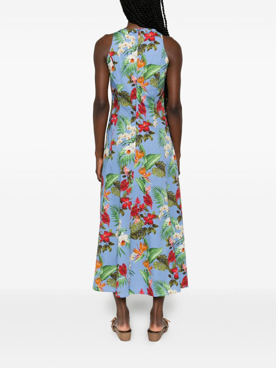 Archivio '67 Printed Cotton Midi Dress Light Blue Floral For Women Lightweight Summer Wardrobe