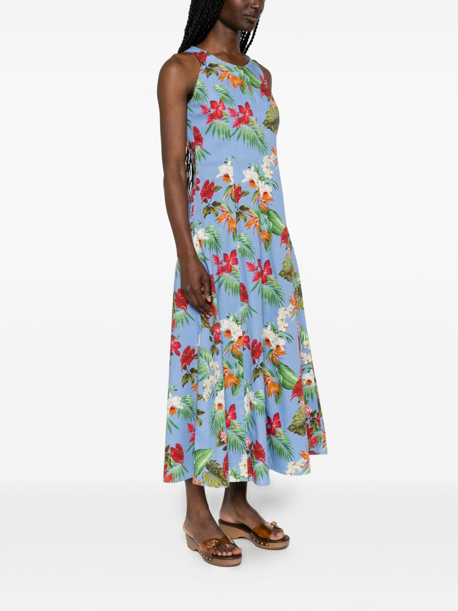 Archivio '67 Printed Cotton Midi Dress Light Blue Floral For Women Lightweight Summer Wardrobe
