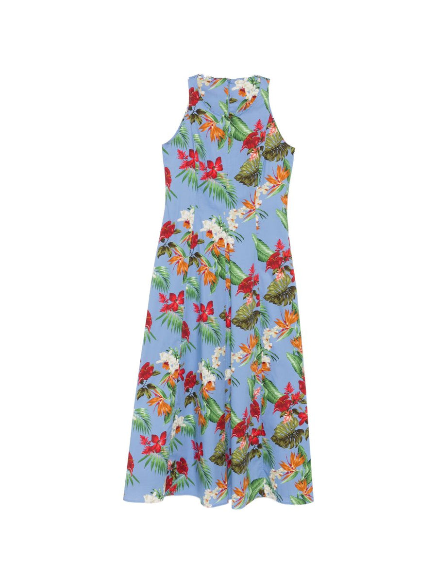 Archivio '67 Printed Cotton Midi Dress Light Blue Floral For Women Lightweight Summer Wardrobe