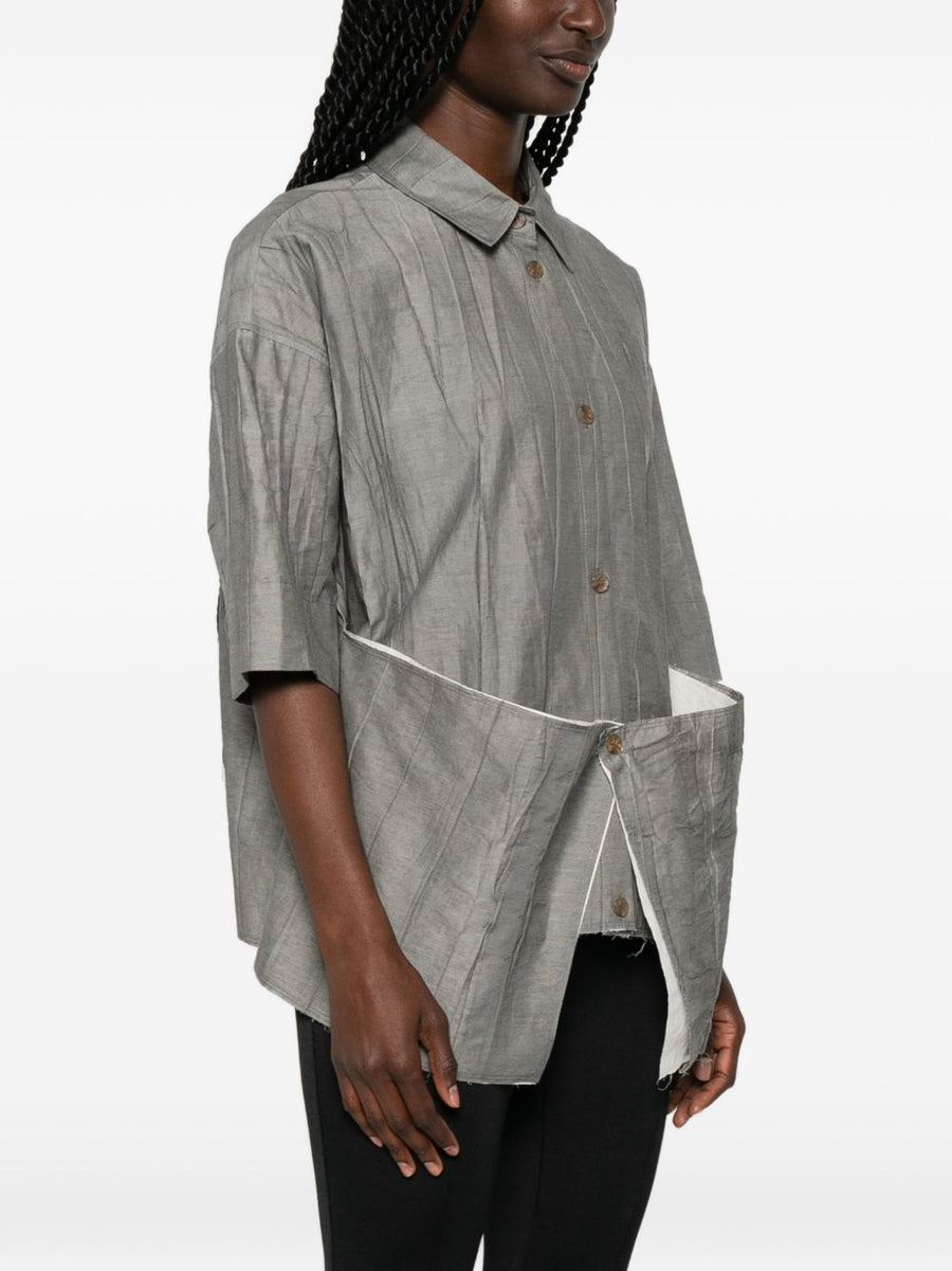 SOH Cotton Blend Blouse For Women Grey Pleated Texture Everyday Office To Casual Wear Polished Comfort