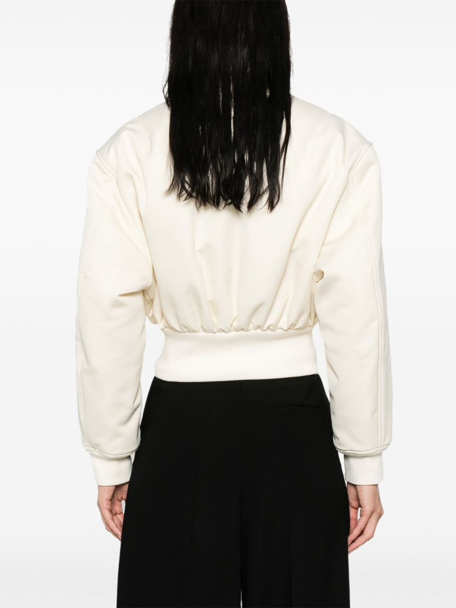 Balenciaga Cropped Bomber Jacket Ivory For Women Versatile Luxury Outerwear With Zip Closure