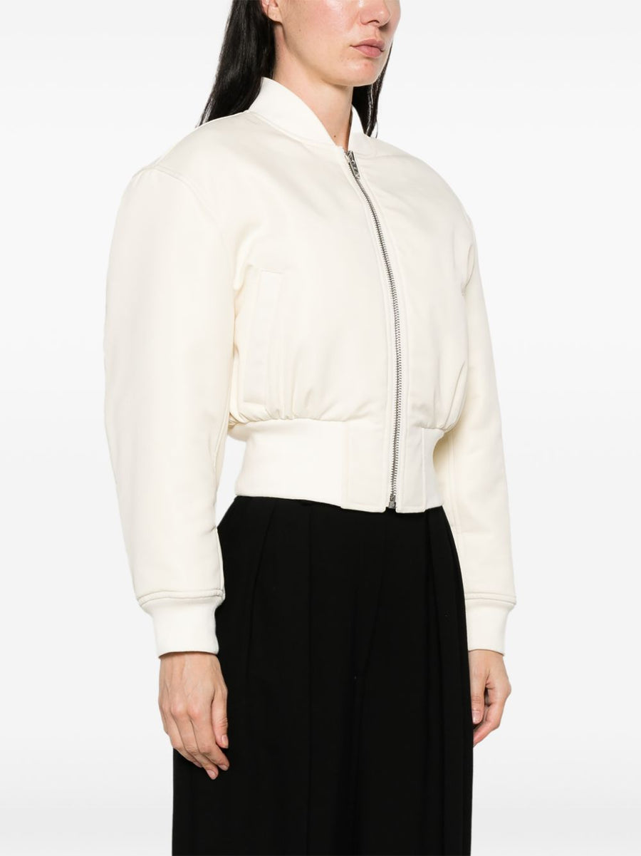 Balenciaga Cropped Bomber Jacket Ivory For Women Versatile Luxury Outerwear With Zip Closure