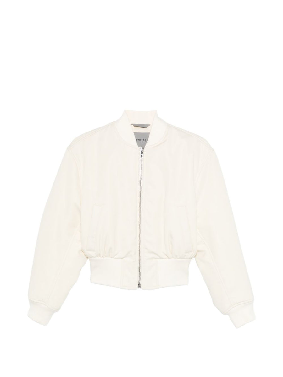 Balenciaga Cropped Bomber Jacket Ivory For Women Versatile Luxury Outerwear With Zip Closure