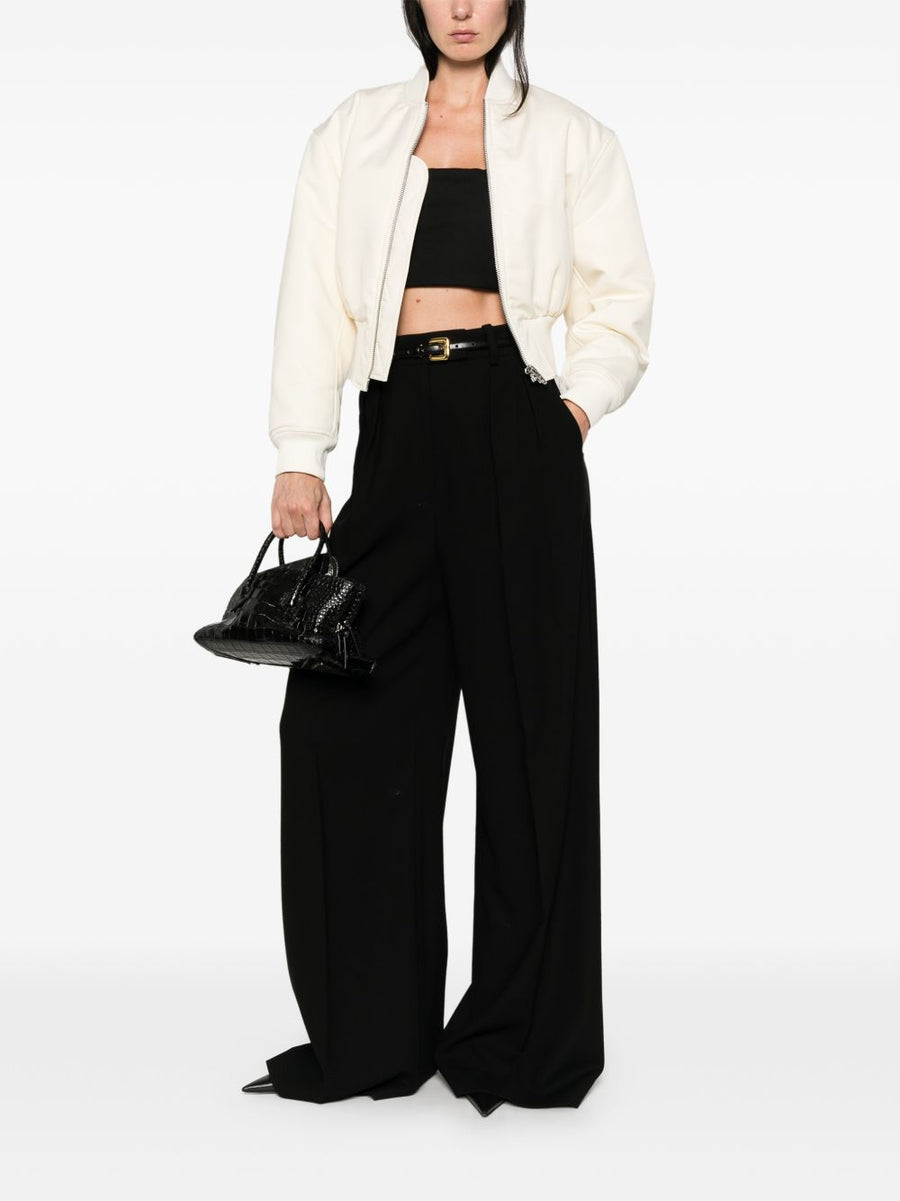 Balenciaga Cropped Bomber Jacket Ivory For Women Versatile Luxury Outerwear With Zip Closure