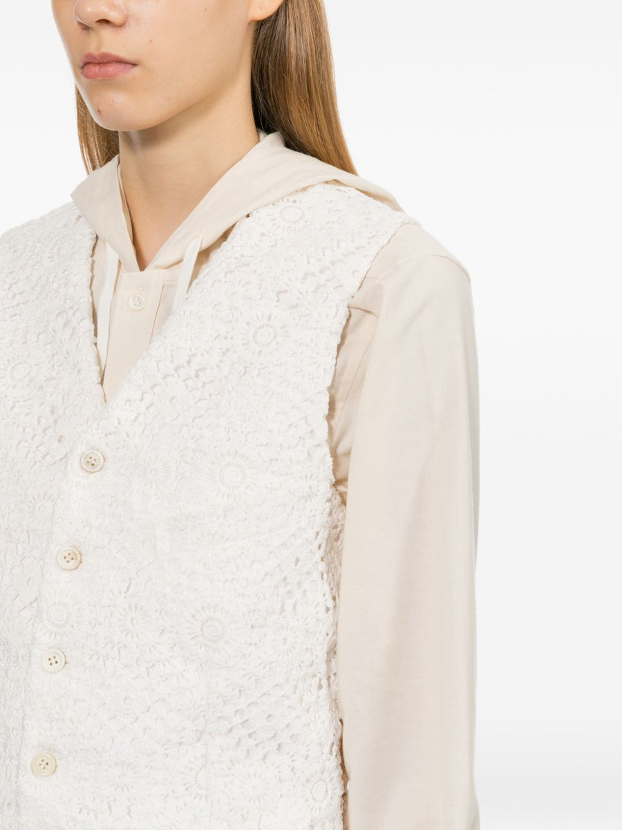 Comme Des Garcons Lace Vest For Women White Floral Embroidered Topwear Elegant Versatile Spring Summer 2026