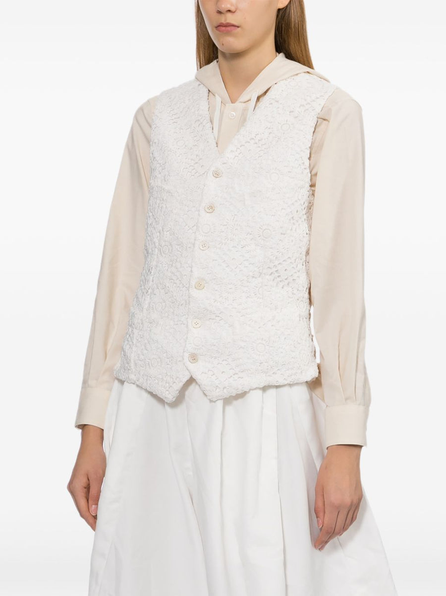 Comme Des Garcons Lace Vest For Women White Floral Embroidered Topwear Elegant Versatile Spring Summer 2026