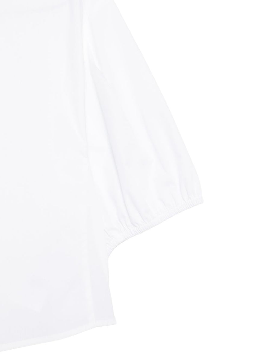 Emporio Armani White Cotton Cropped Blouse For Women With Round Neck And Puff Sleeves Versatile Wardrobe Staple