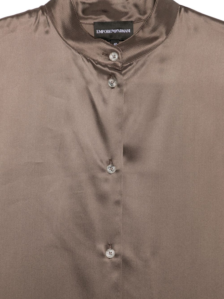 Emporio Armani Women Brown Satin Viscose Short Sleeve Shirt With Band Collar For Office And Everyday